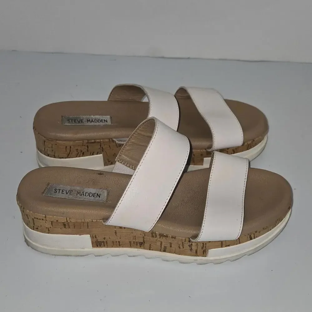 0100 Steve Madden Thalia Cork‎ White Platform Sandal Size 9.5